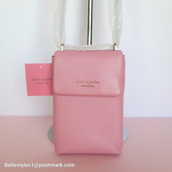 KATE SPADE Bradley North/South Pebbled Leather Phone Crossbody- Rococo Pink🎈⭐ - Picture 1 of 15